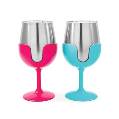 WINE TUMBLERS; PINK AND BLUE; SET OF 2