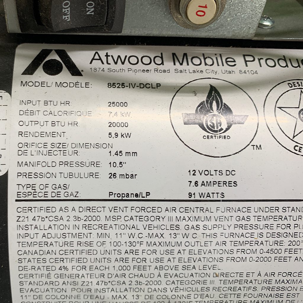 Used Atwood 8525IV Furnace Edmonton RV Service