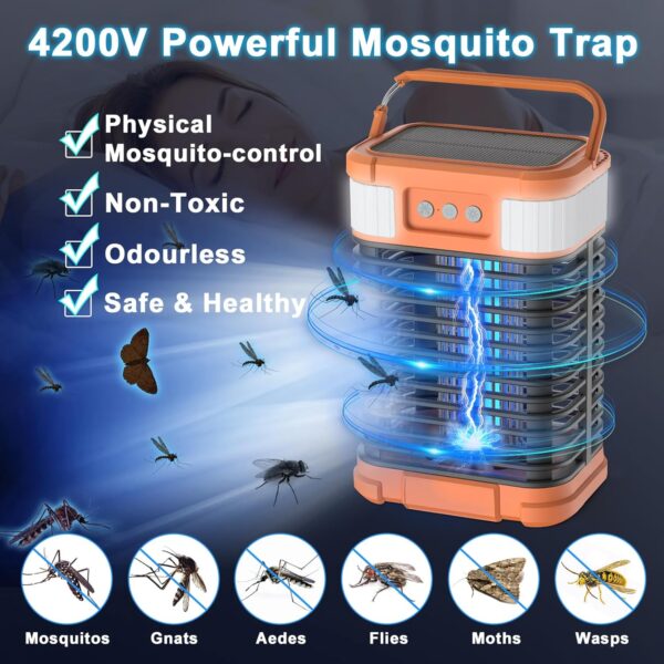 Solar Mosquito Bug Zapper Cordless & Rechargable with LED Light - Orange - Image 6