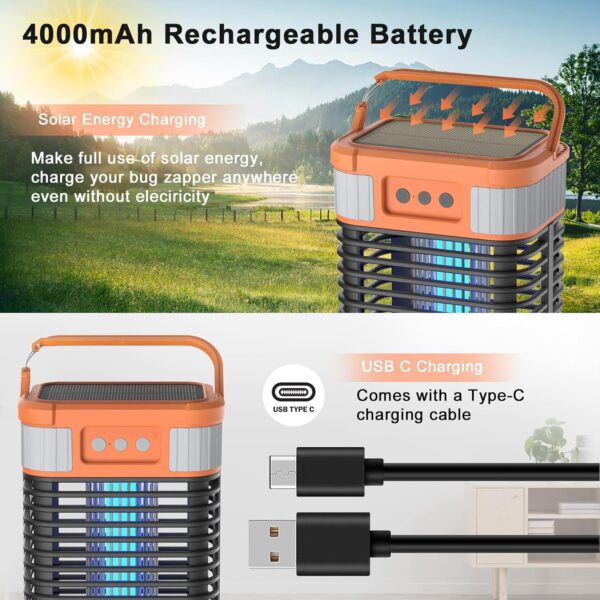 Solar Mosquito Bug Zapper Cordless & Rechargable with LED Light - Orange - Image 4