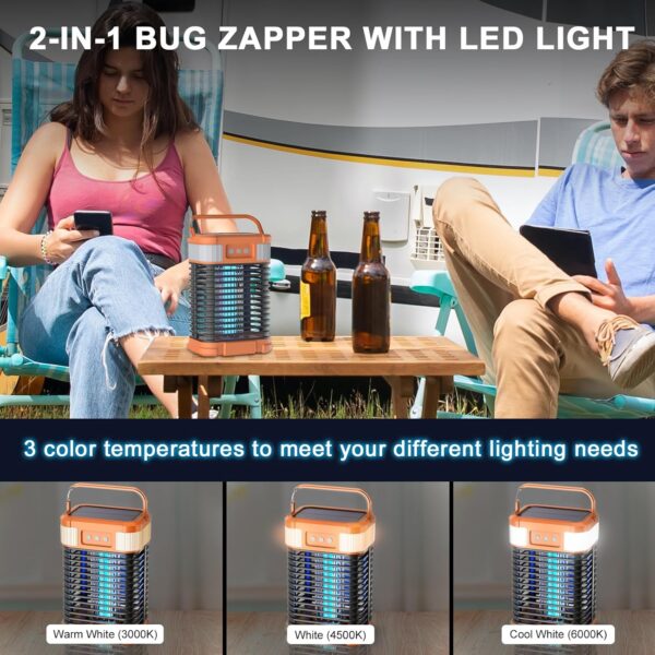 Solar Mosquito Bug Zapper Cordless & Rechargable with LED Light - Orange - Image 3