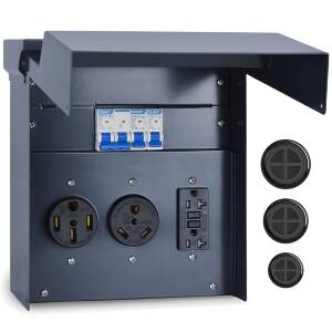 RV Power Pedestal 50A/30A/20A with Cover & Breakers