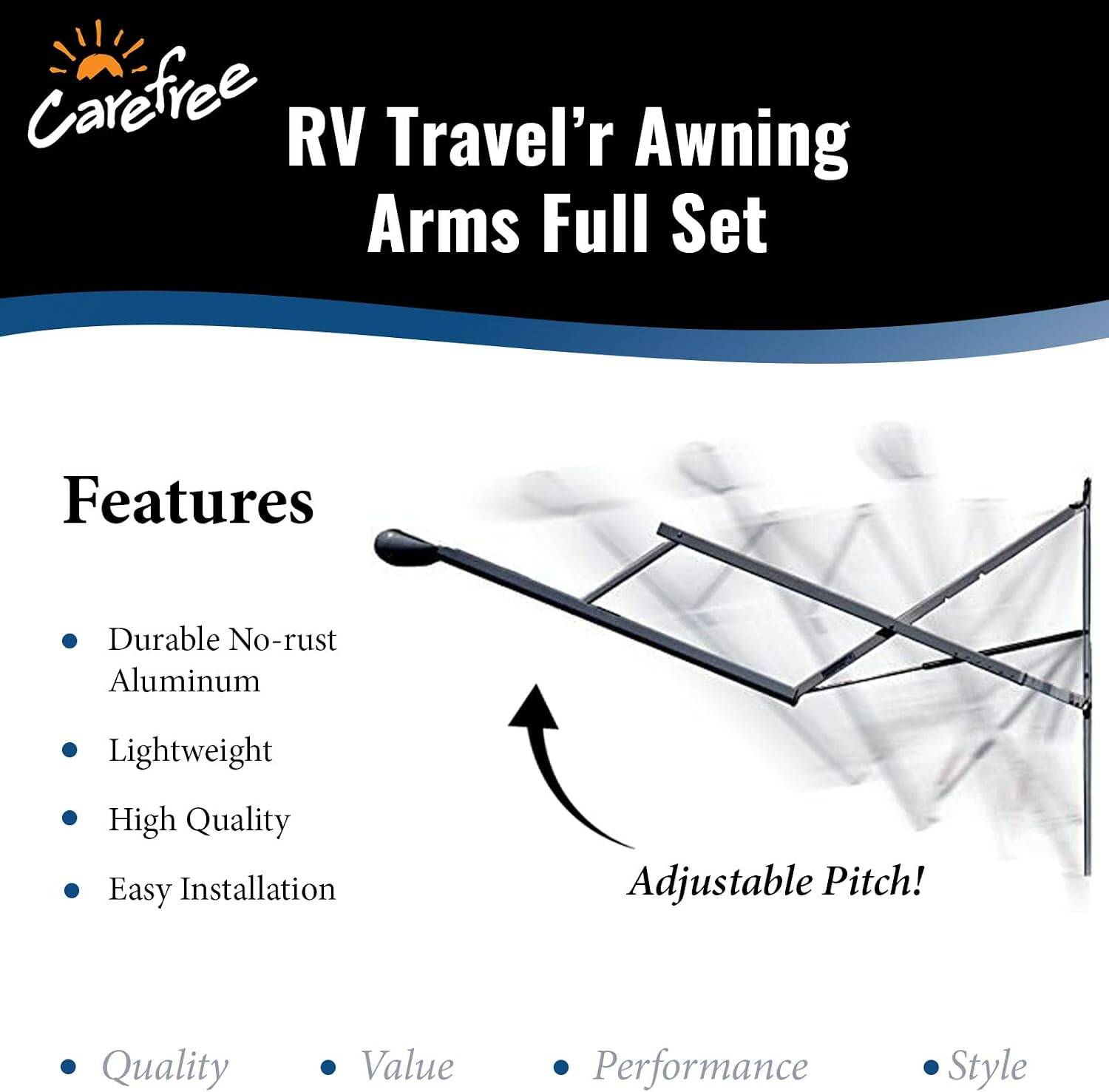 Carefree Travel'r Adjustable Pitch RV Awning Hardware Set - Black - Image 6