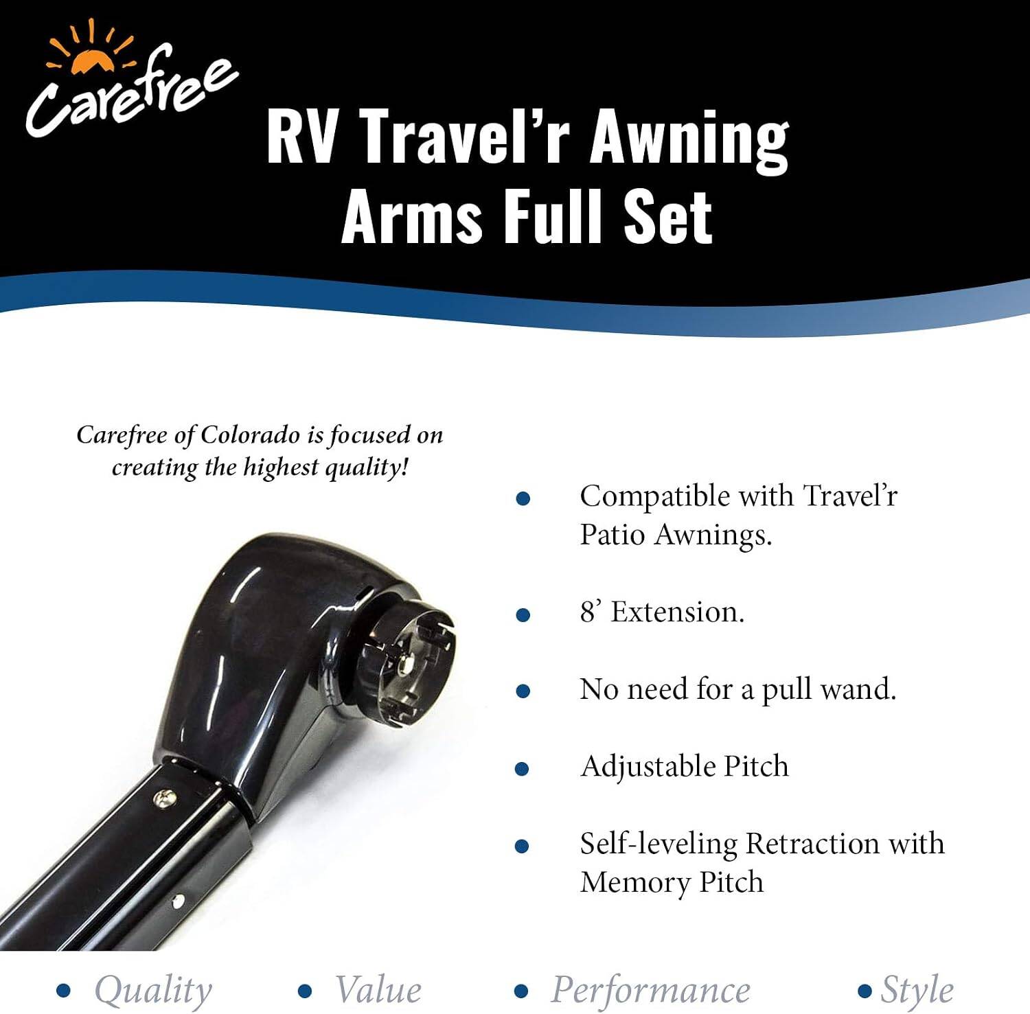 Carefree Travel'r Adjustable Pitch RV Awning Hardware Set - Black - Image 5